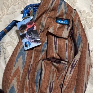 Kavu Brown and Blue Striped Travel Bag